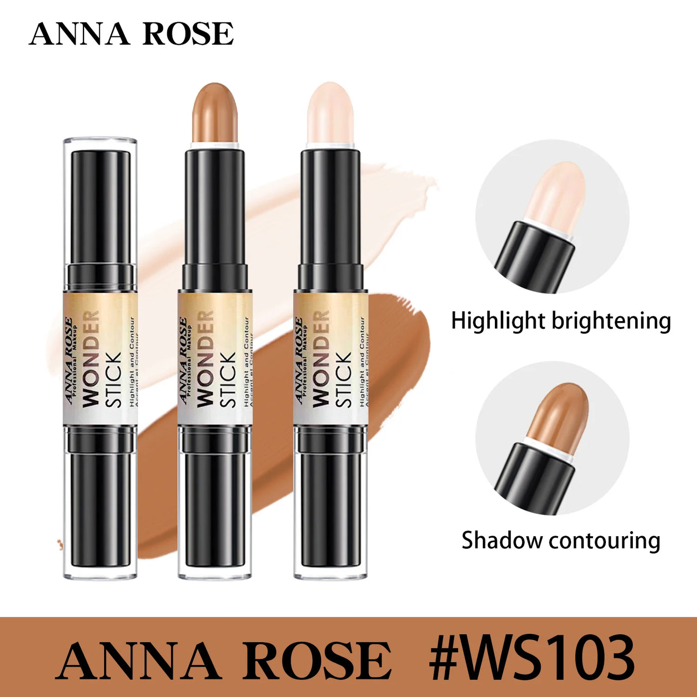 Double-ended  Face Foundation Concealer Pen, highlighter, waterproof and sweatproof, high nose bridge, face slimming for Makeup