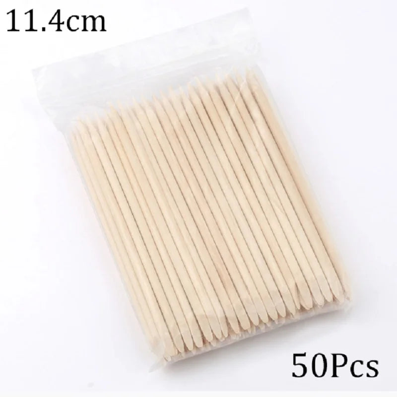 100/50pcs Nail Art Pusher Orange Wood Sticks Cuticle Pusher Remover Rhinestones Dotting Removal Manicure Pedicure Care Tools