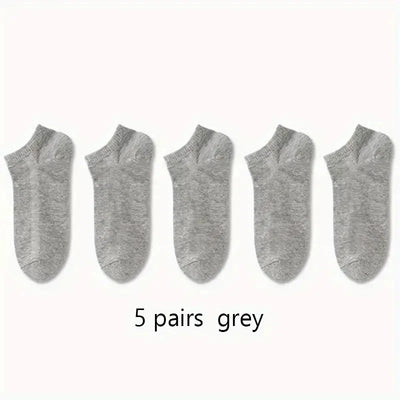 1/5/10 Pairs Comfortable Men's Women's Socks Casual Short Solid Color Spring Summer Boat Sock Fashionable Round Neck Ankle Socks