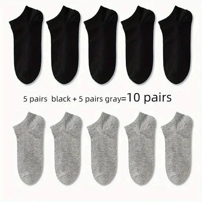 1/5/10 Pairs Comfortable Men's Women's Socks Casual Short Solid Color Spring Summer Boat Sock Fashionable Round Neck Ankle Socks