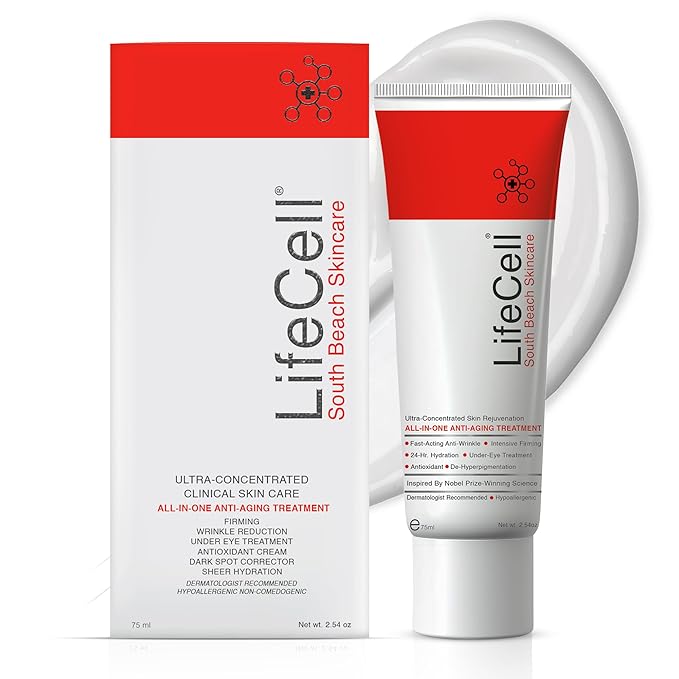 Lifecell South Beach Anti-Aging  Skin Care Reduces Wrinkles, Fine Lines, Dark Circles & Sun Damage – Retinol, Vitamin C, DMAE & Hyaluronic Acid – Fragrance-Free, for All Skin Types