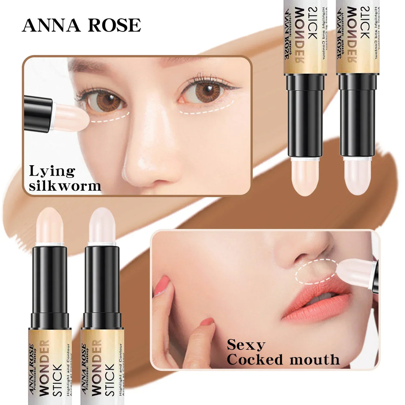 Double-ended  Face Foundation Concealer Pen, highlighter, waterproof and sweatproof, high nose bridge, face slimming for Makeup